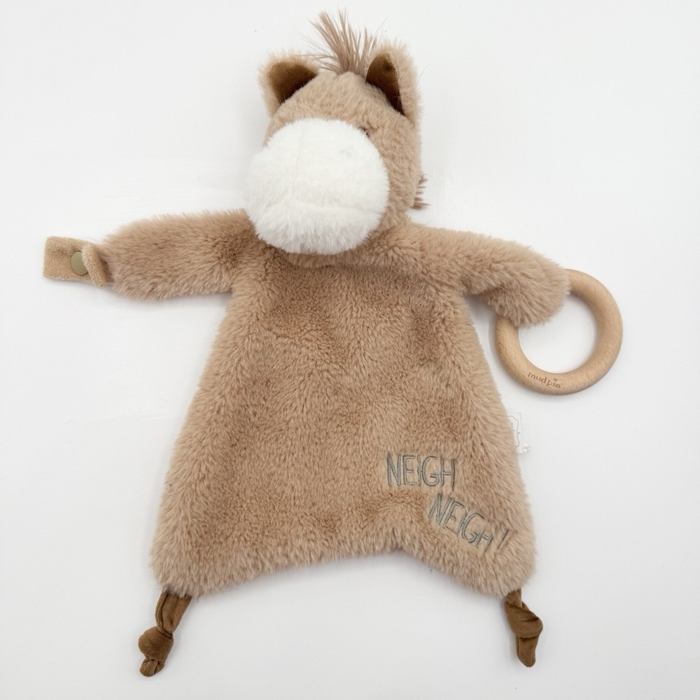 Mud Pie Neigh Horse Pony Tan Brown Plush Security Blanket Lovey Teether Toy